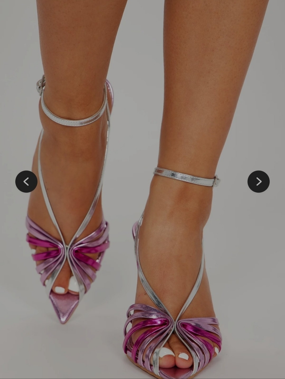 Metallic Pink Strappy Pointed-Toe Heels - Picture 2 of 5